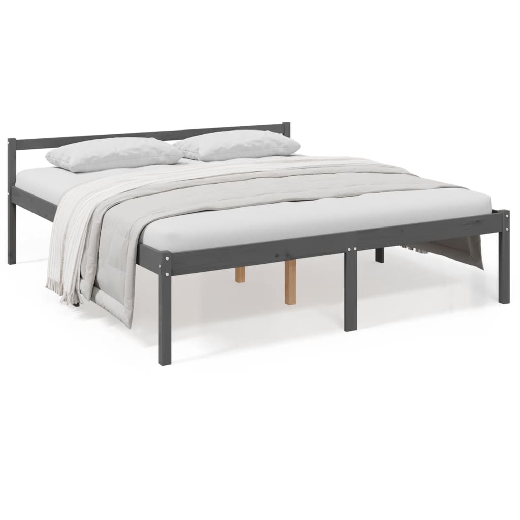 Letto per Anziani Grigio 200x200 cm in Legno Massello di Pino - homemem39