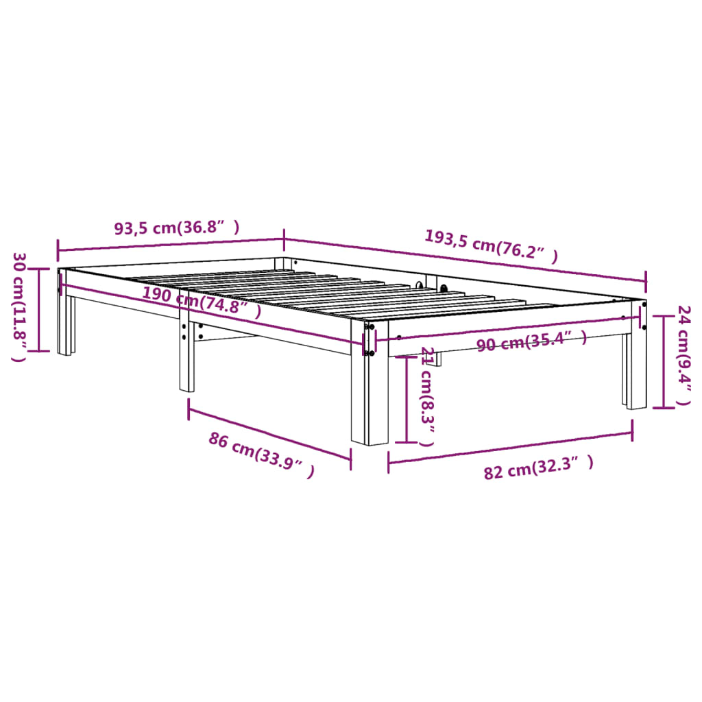 Giroletto Bianco in Legno Massello 90x190 cm Single - homemem39