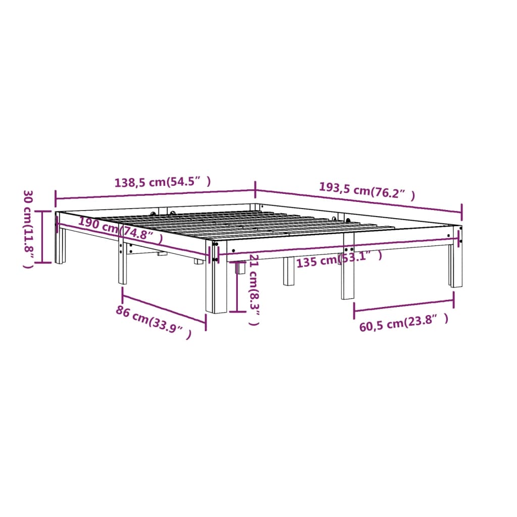 Giroletto Nero Legno Massello 135x190 cm 4FT6 Double - homemem39