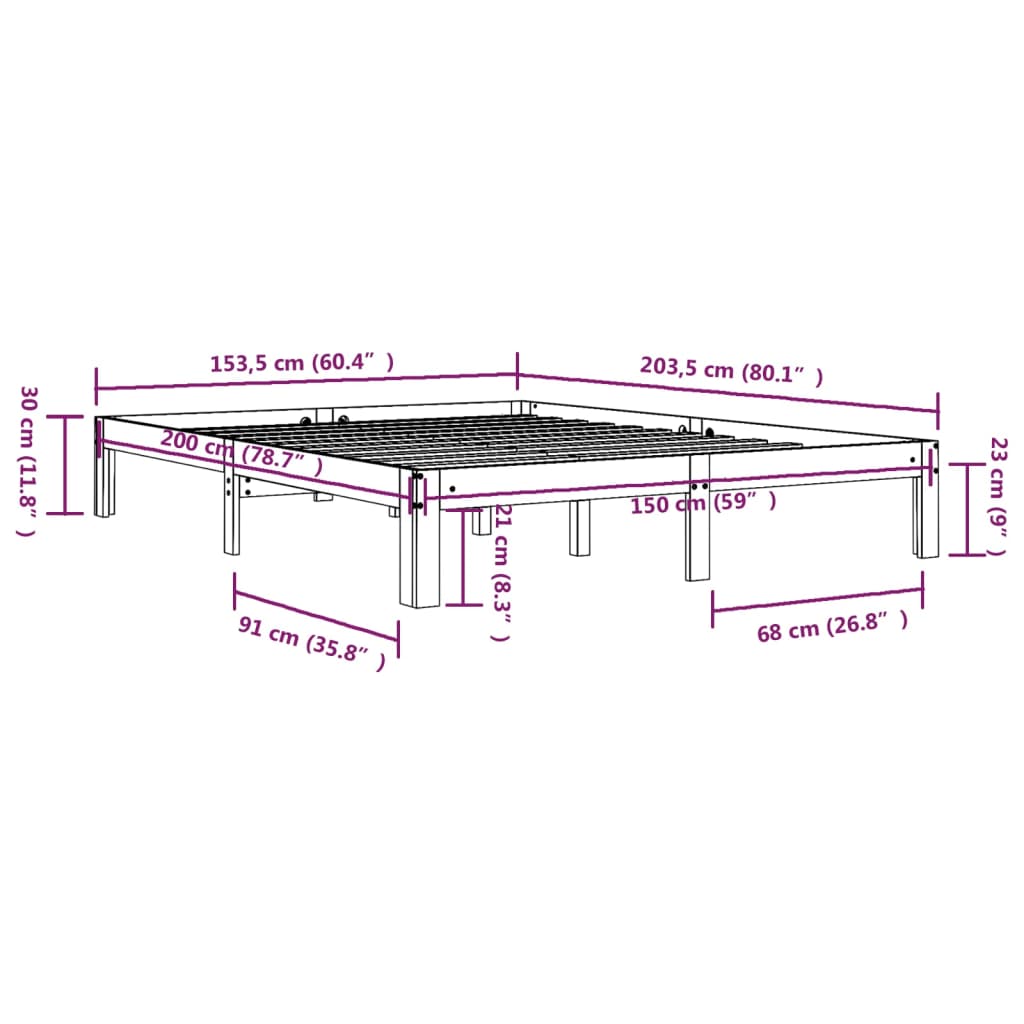 Giroletto Bianco in Legno Massello 150x200 cm 5FT King Size - homemem39