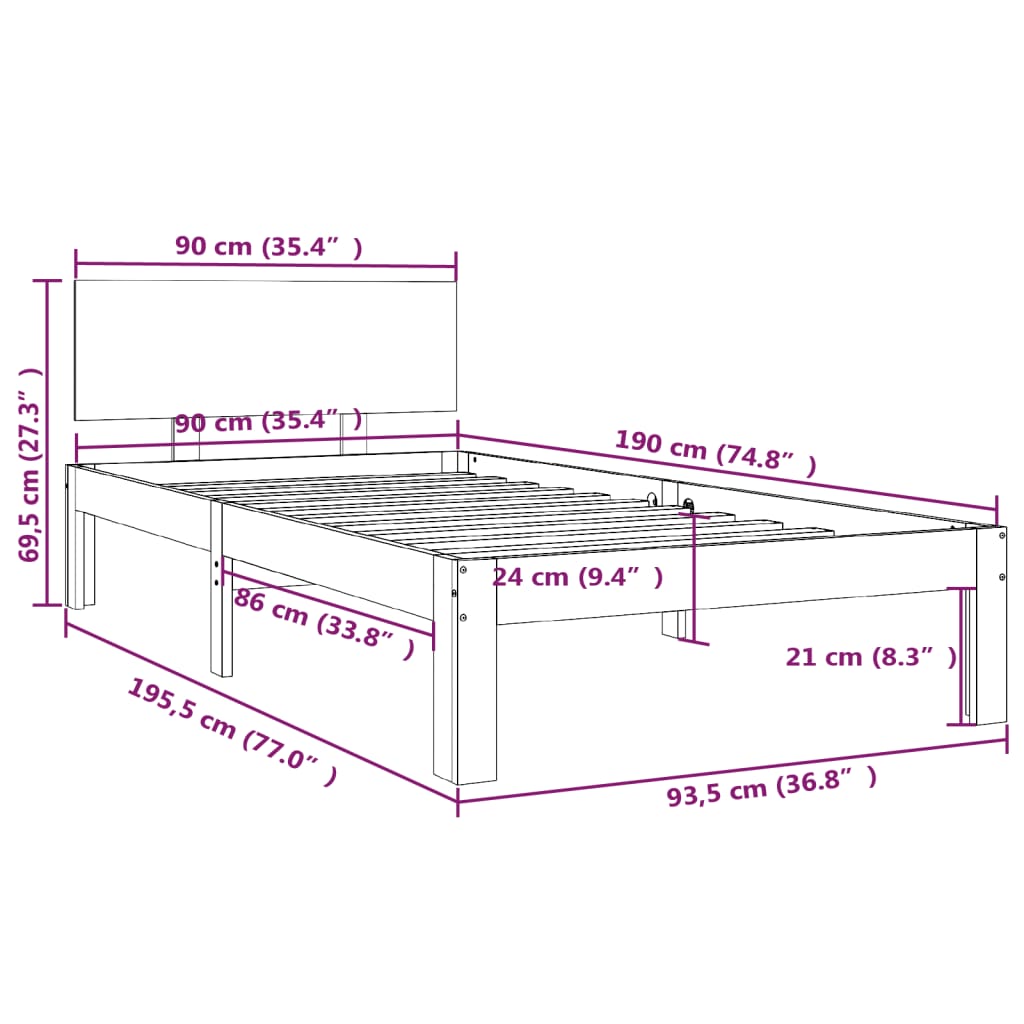 Giroletto in Legno Massello 90x190 cm Single - homemem39