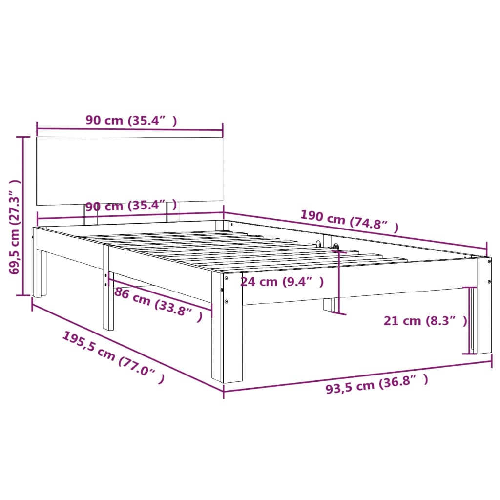 Giroletto Bianco in Legno Massello 90x190 cm Single - homemem39