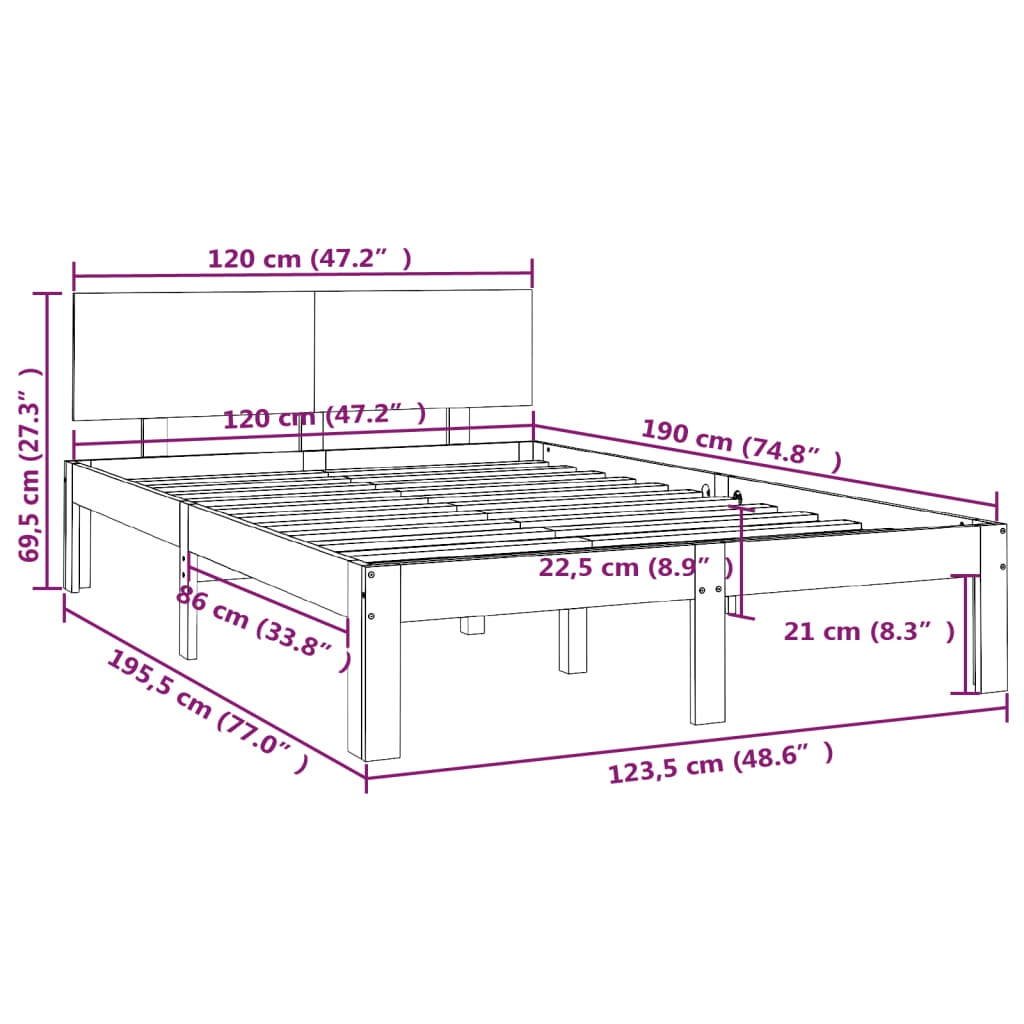 Giroletto Nero in Legno Massello 120x190 cm 4FT Small Double - homemem39