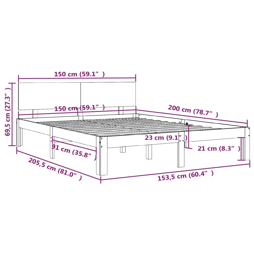 Giroletto Nero in Legno Massello 150x200 cm 5FT King Size - homemem39