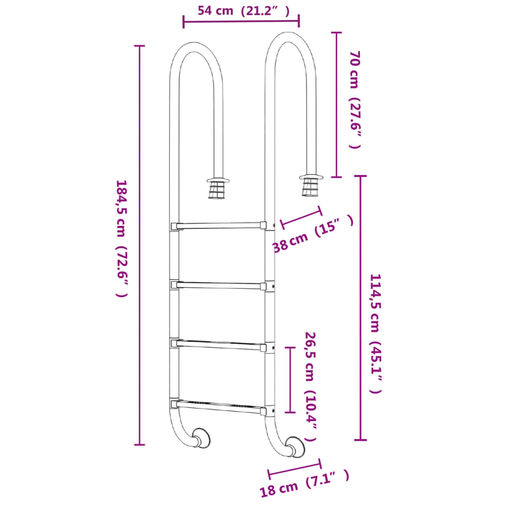 Scala per Piscina 54x38x184,5 cm Acciaio Inox 304 - homemem39