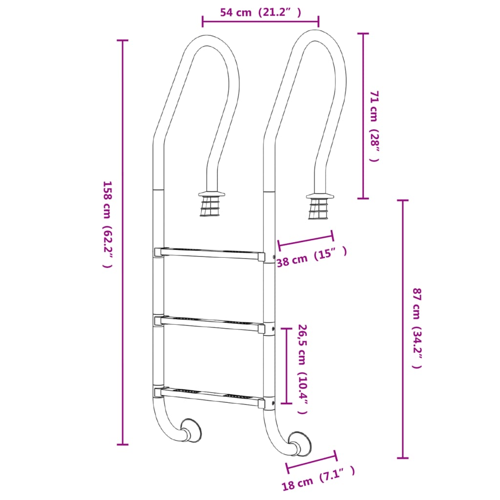 Scala per Piscina 54x38x158 cm Acciaio Inox 304 - homemem39