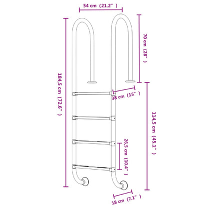 Scala per Piscina 54x38x184,5 cm Acciaio Inox 304 - homemem39