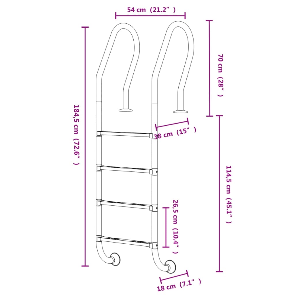 Scala per Piscina 54x38x184,5 cm Acciaio Inox 304 - homemem39