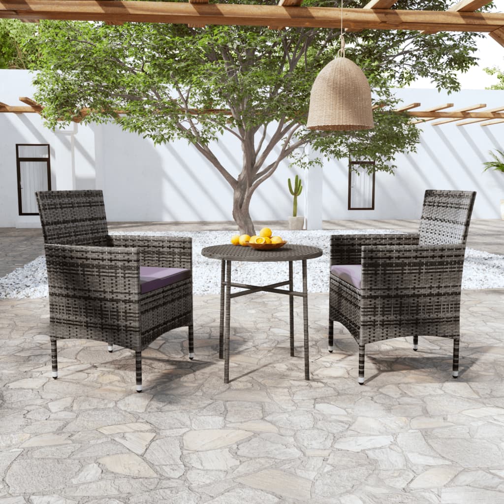 Set Mobili da Pranzo per Giardino 3 pz in Polyrattan Grigio - homemem39