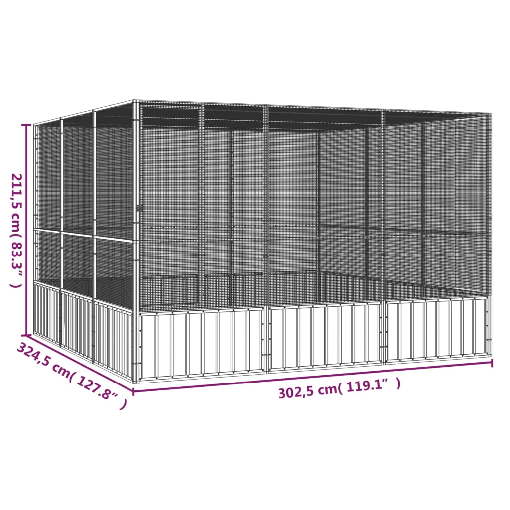 Gabbia Uccelli Antracite 302,5x324,5x211,5 cm Acciaio Zincato - homemem39