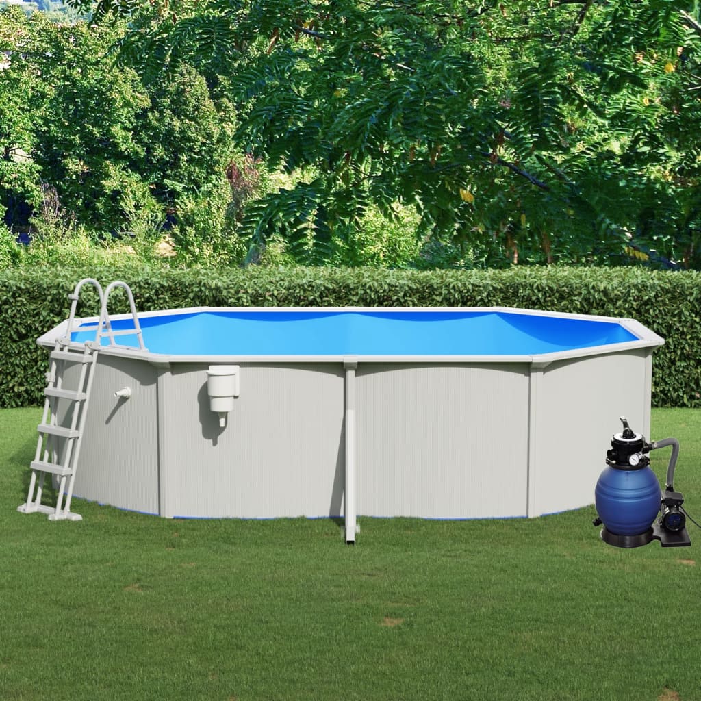 Piscina con Pompa Filtro a Sabbia e Scaletta 490x360x120 cm - homemem39