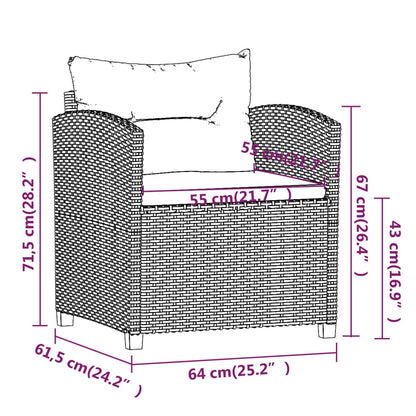 Set Divani da Giardino 3 pz con Cuscini in Polyrattan Grigio - homemem39