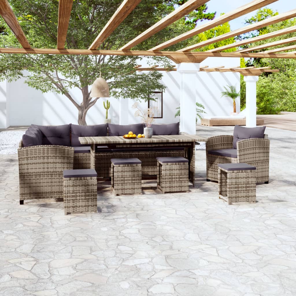 Set Divani da Giardino 7 pz con Cuscini in Polyrattan Grigio - homemem39