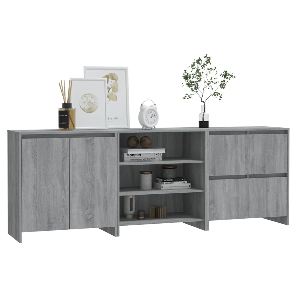 Credenze 3 pz Grigio Sonoma in Legno Multistrato - homemem39