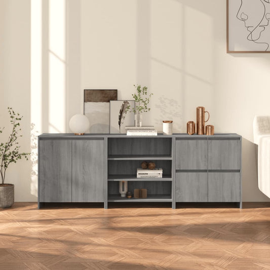 Credenze 3 pz Grigio Sonoma in Legno Multistrato - homemem39