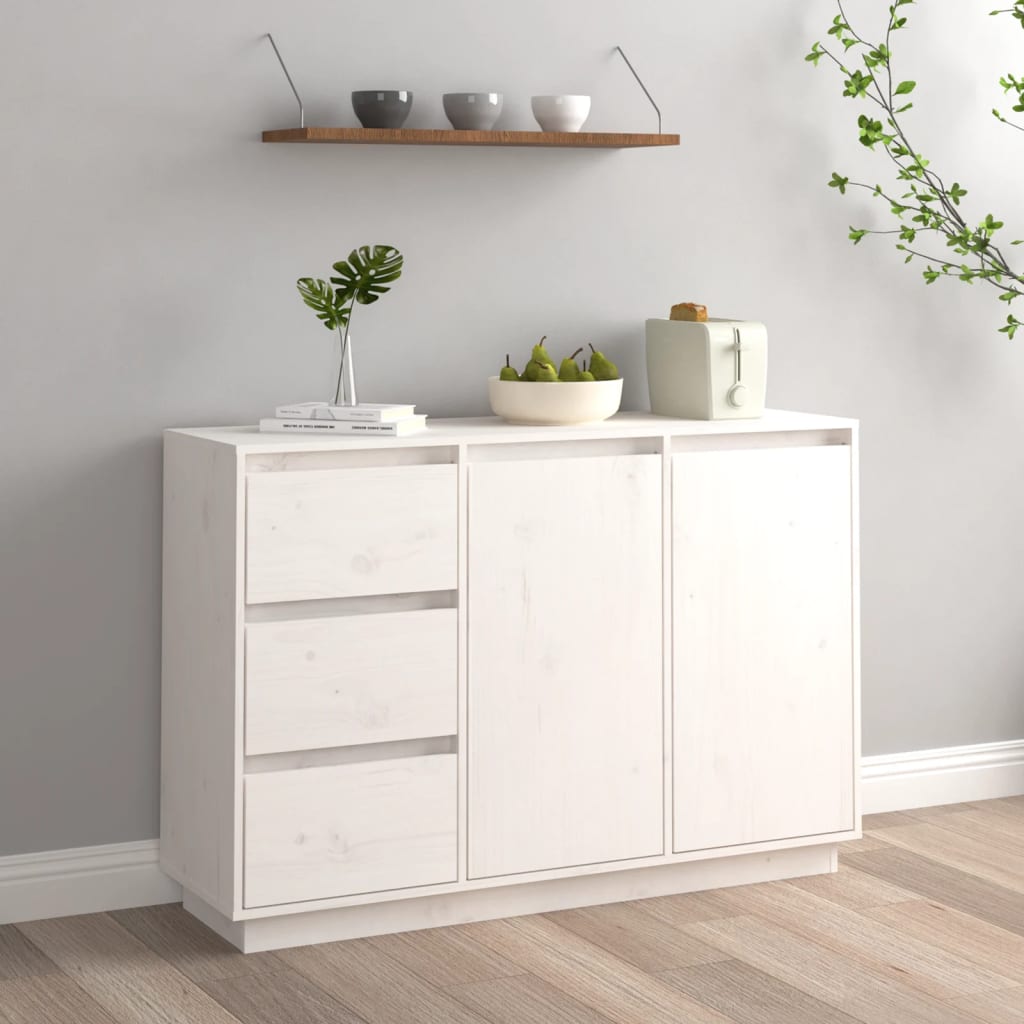 Credenza Bianca 111x34x75 cm in Legno Massello di Pino - homemem39