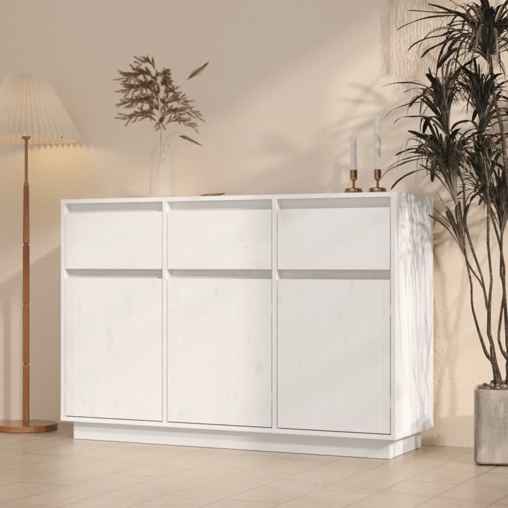 Credenza Bianca 110x34x75 cm in Legno Massello di Pino - homemem39