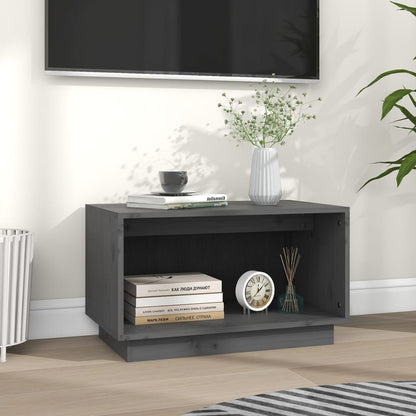 Mobile Porta TV Grigio 60x35x35 cm in Legno Massello di Pino - homemem39