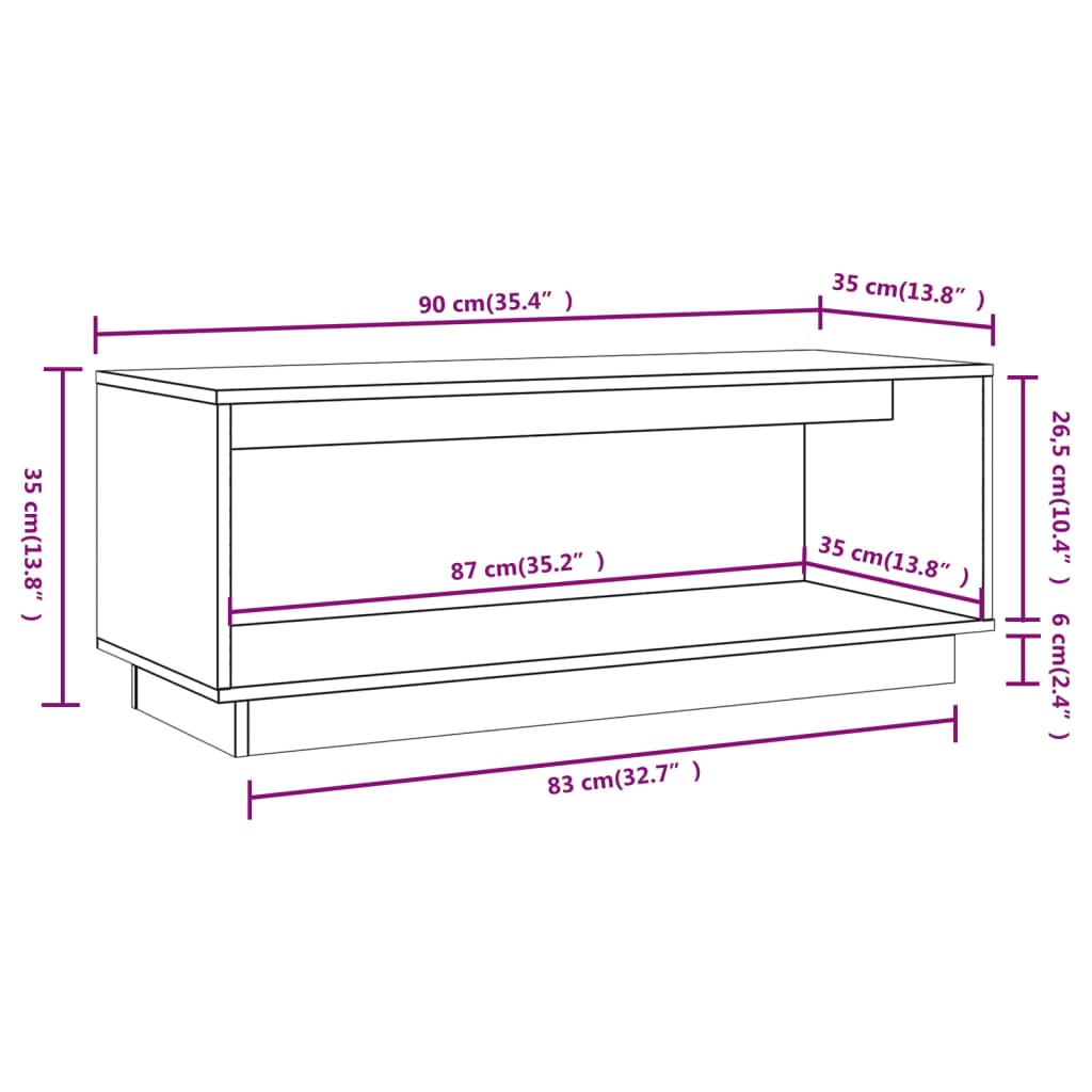 Mobile Porta TV 90x35x35 cm in Legno Massello di Pino - homemem39