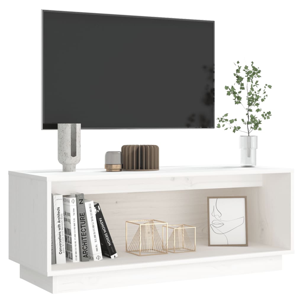 Mobile Porta TV Bianco 90x35x35 cm in Legno Massello di Pino - homemem39