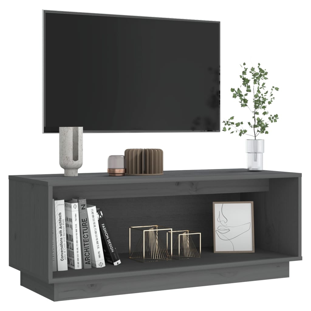 Mobile Porta TV Grigio 90x35x35 cm in Legno Massello di Pino - homemem39