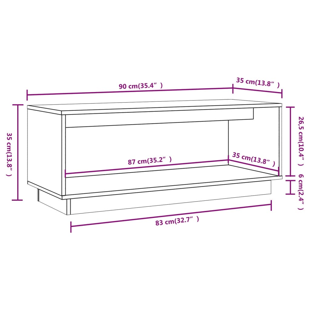 Mobile Porta TV Grigio 90x35x35 cm in Legno Massello di Pino - homemem39