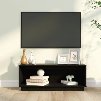 Mobile Porta TV Nero 90x35x35 cm in Legno Massello di Pino - homemem39