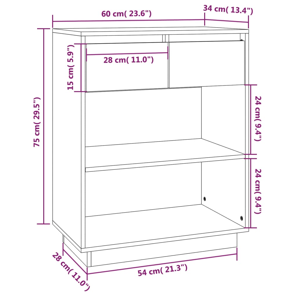 Mobile Consolle 60x34x75 cm in Legno Massello di Pino - homemem39