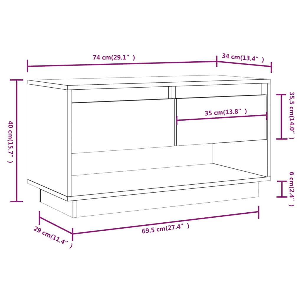 Mobile Porta TV 74x34x40 cm in Legno Massello di Pino - homemem39