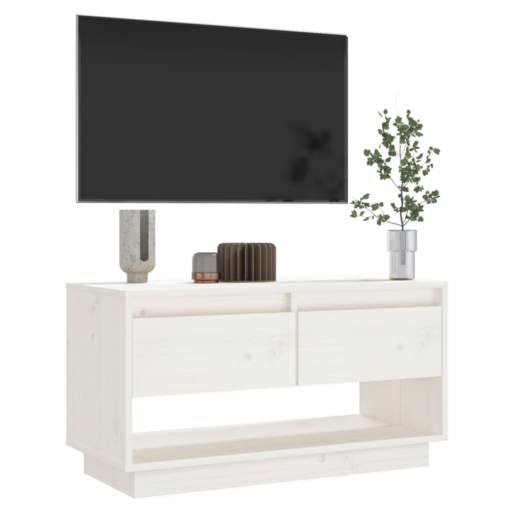 Mobile Porta TV Bianco 74x34x40 cm in Legno Massello di Pino - homemem39