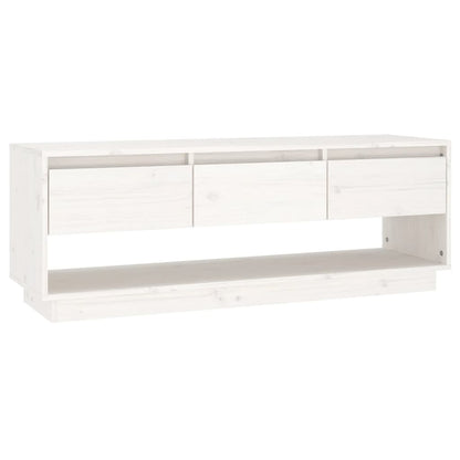 Mobile Porta TV Bianco 110,5x34x40 cm in Legno Massello di Pino - homemem39