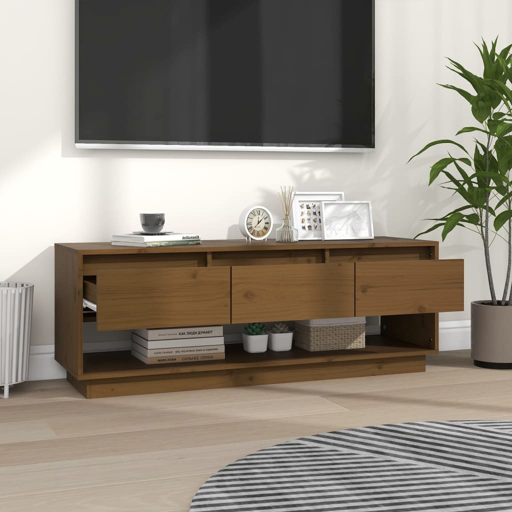 Mobile TV Miele 110,5x34x40 cm in Legno Massello di Pino - homemem39