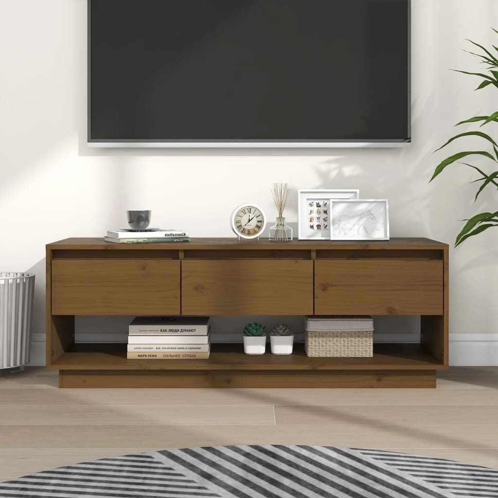 Mobile TV Miele 110,5x34x40 cm in Legno Massello di Pino - homemem39