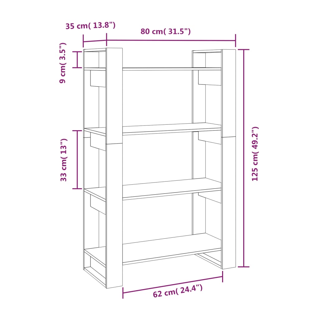 Libreria/Divisorio Grigio 80x35x125 cm Legno Massello di Pino - homemem39