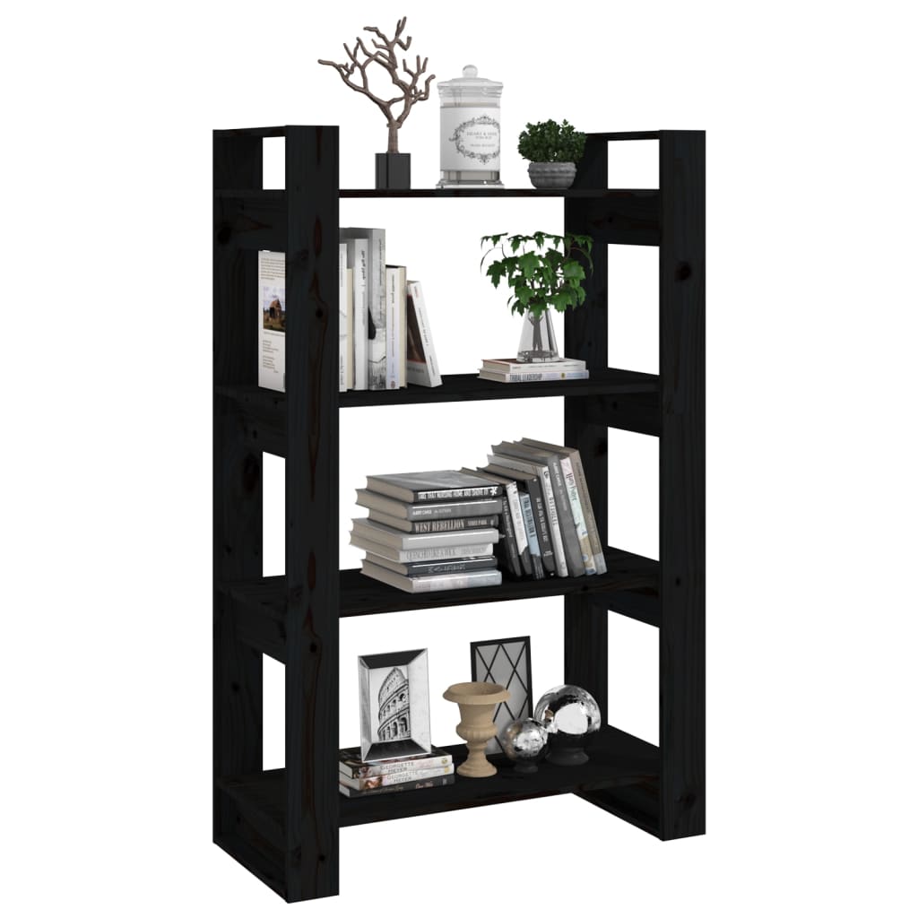 Libreria/Divisorio Nero 80x35x125 cm in Legno Massello di Pino - homemem39