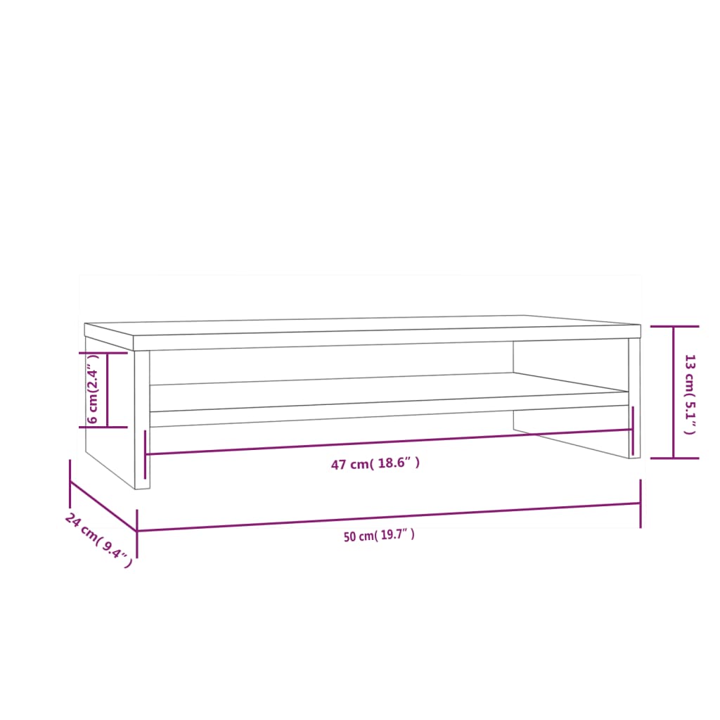 Supporto per Monitor 50x24x13 cm in Legno Massello di Pino - homemem39