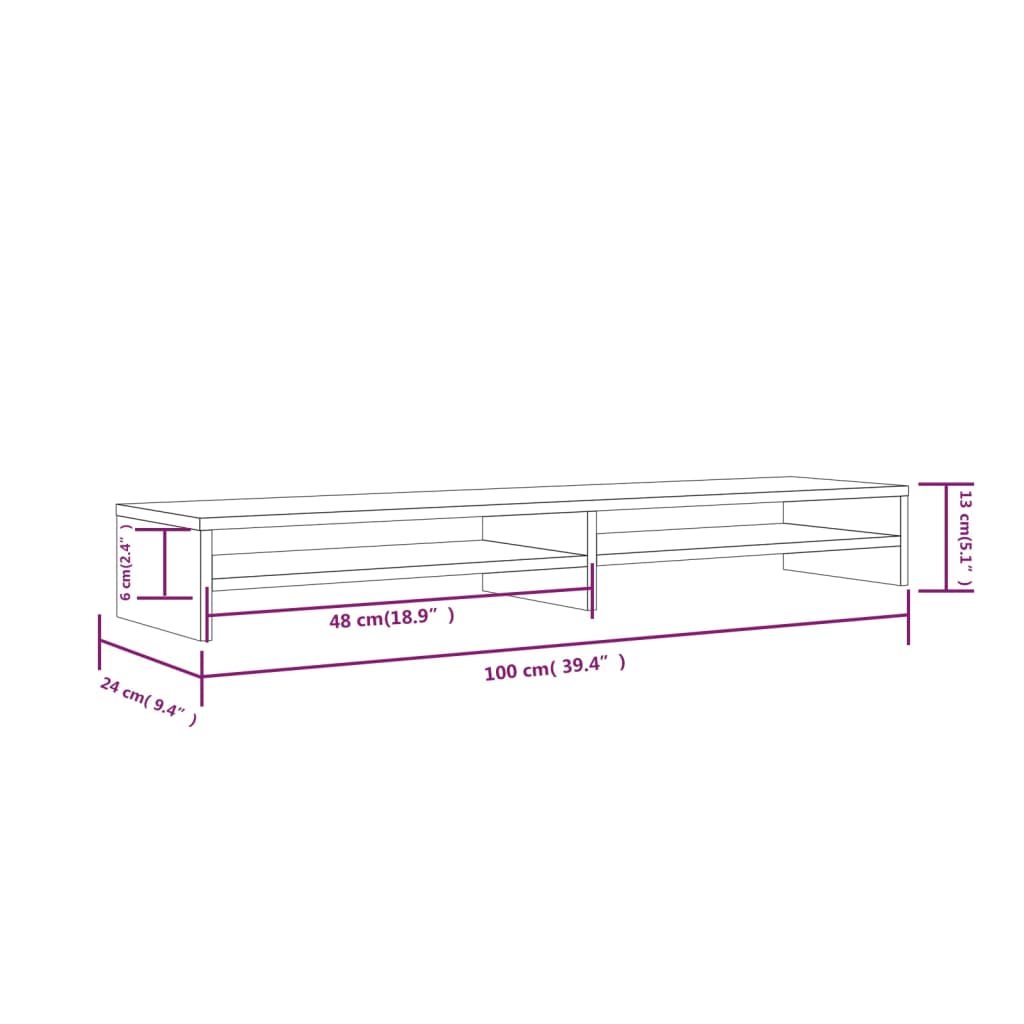 Supporto per Monitor 100x24x13 cm in Legno Massello di Pino - homemem39