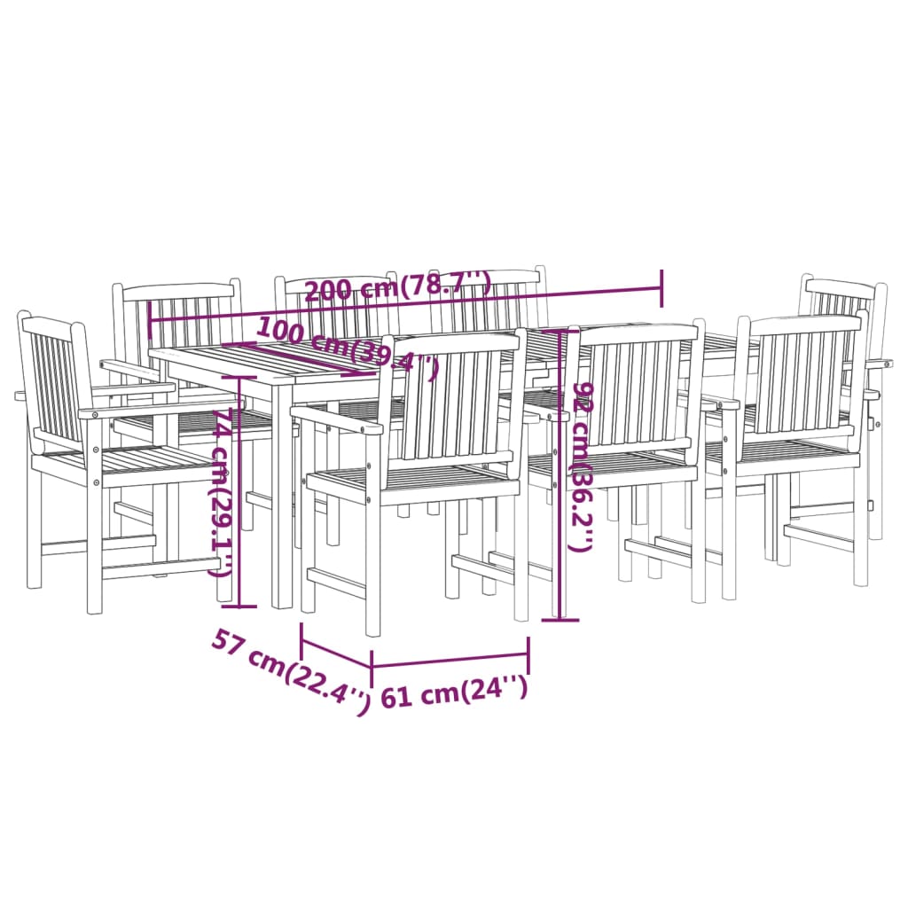 Set da Pranzo per Giardino 9 pz in Legno Massello di Acacia - homemem39