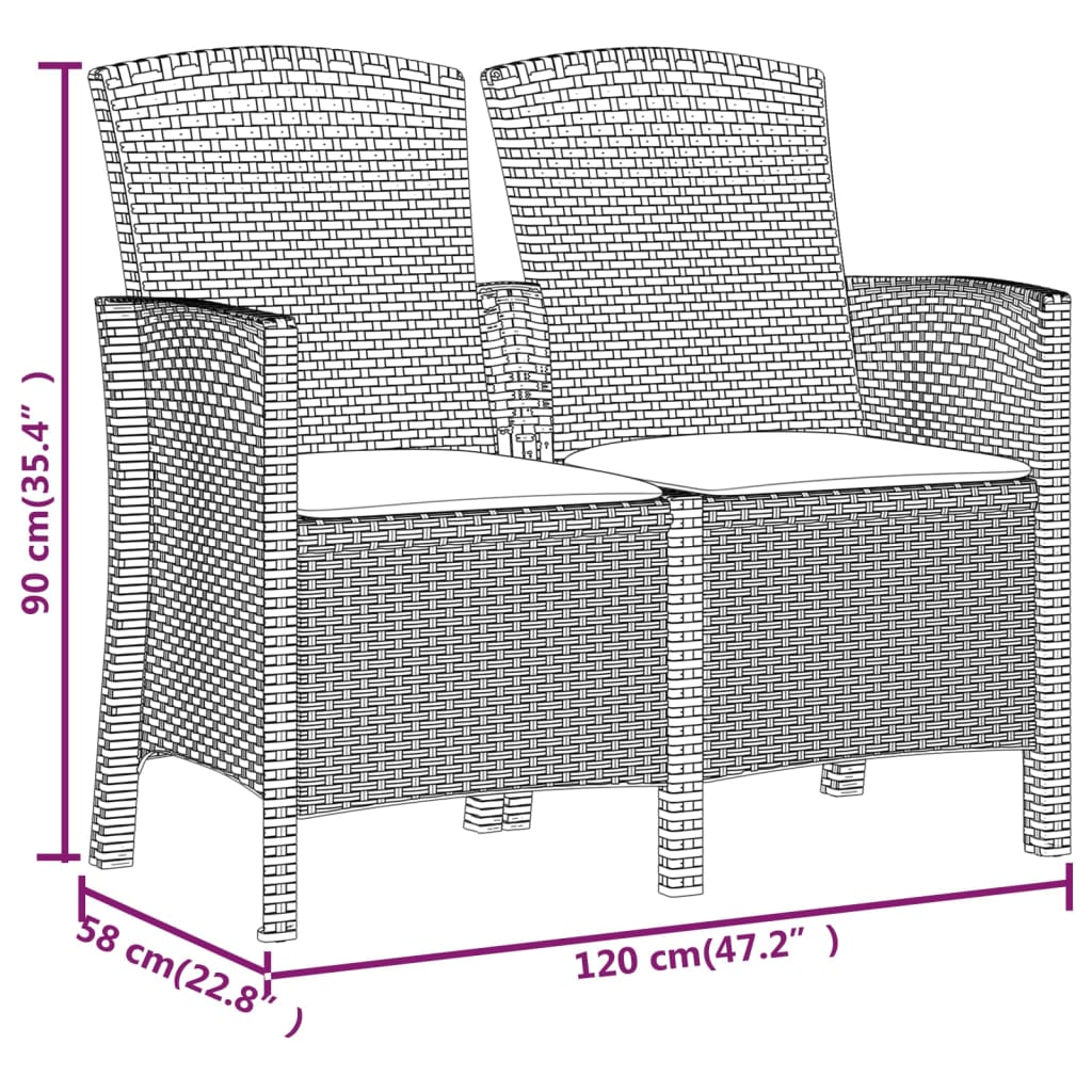 Sedia da Giardino a 2 Posti con Cuscini PP Rattan Grafite - homemem39