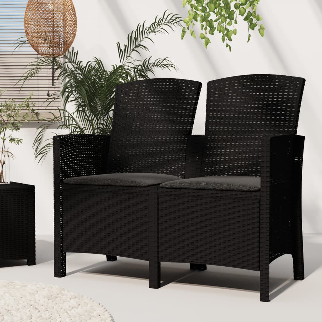 Sedia da Giardino a 2 Posti con Cuscini PP Rattan Grafite - homemem39