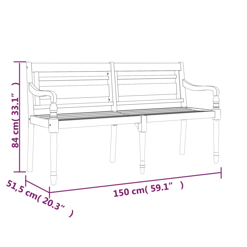 Panchina Batavia 150 cm in Legno Massello di Teak - homemem39