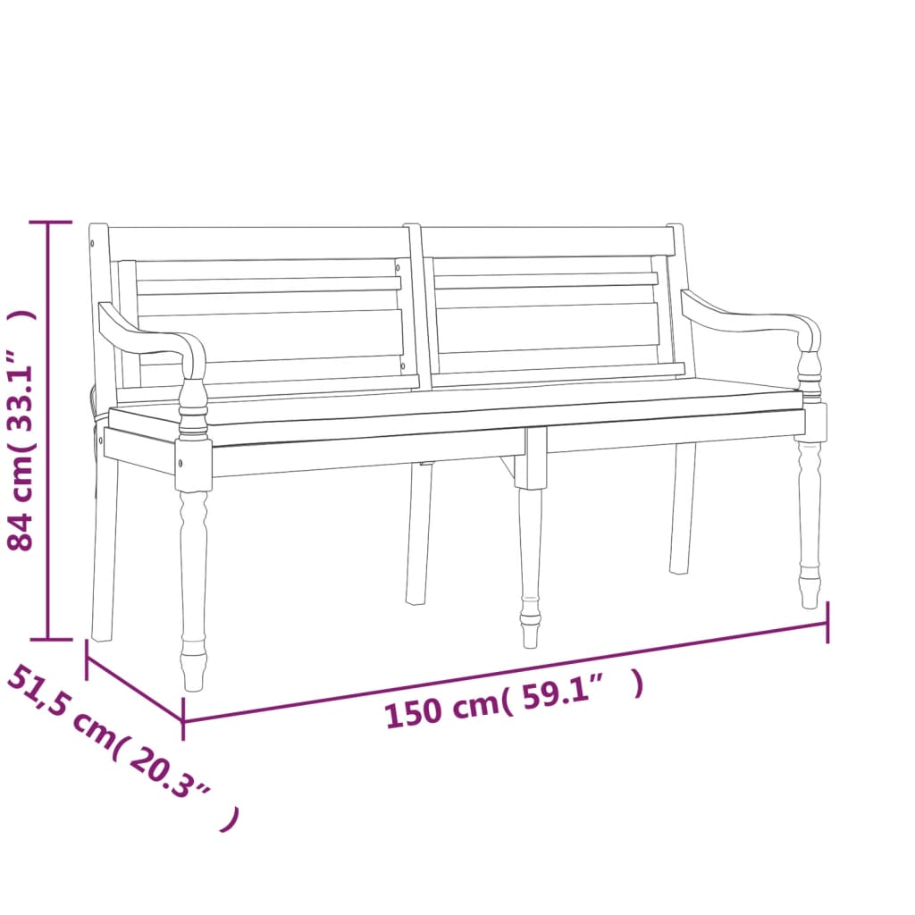 Panchina Batavia con Cuscino 150 cm in Legno Massello di Teak - homemem39