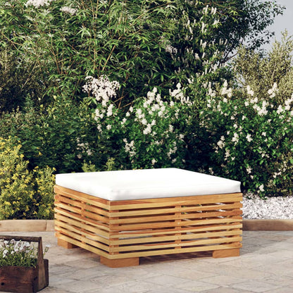 Poggiapiedi da Giardino con Cuscino Crema Legno Massello Teak - homemem39