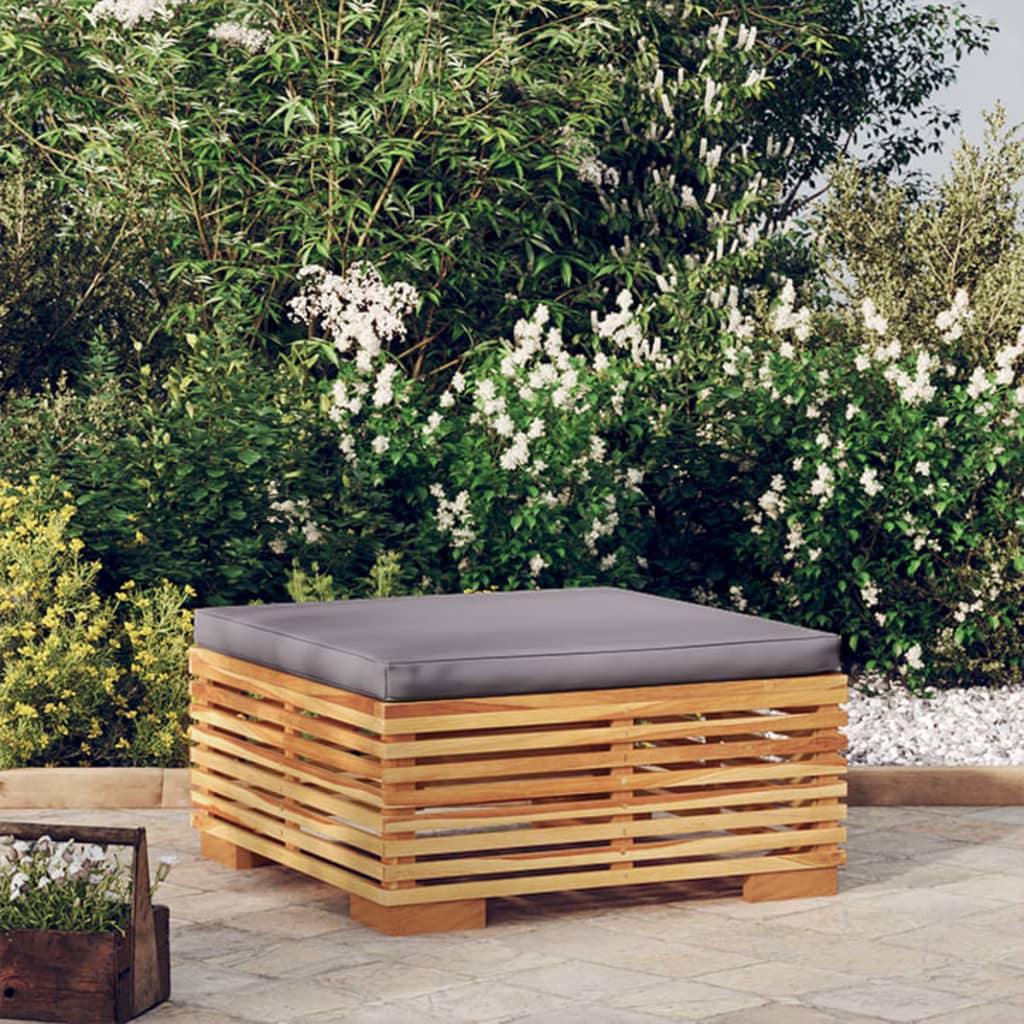 Poggiapiedi Giardino Cuscino Grigio Scuro Legno Massello Teak - homemem39