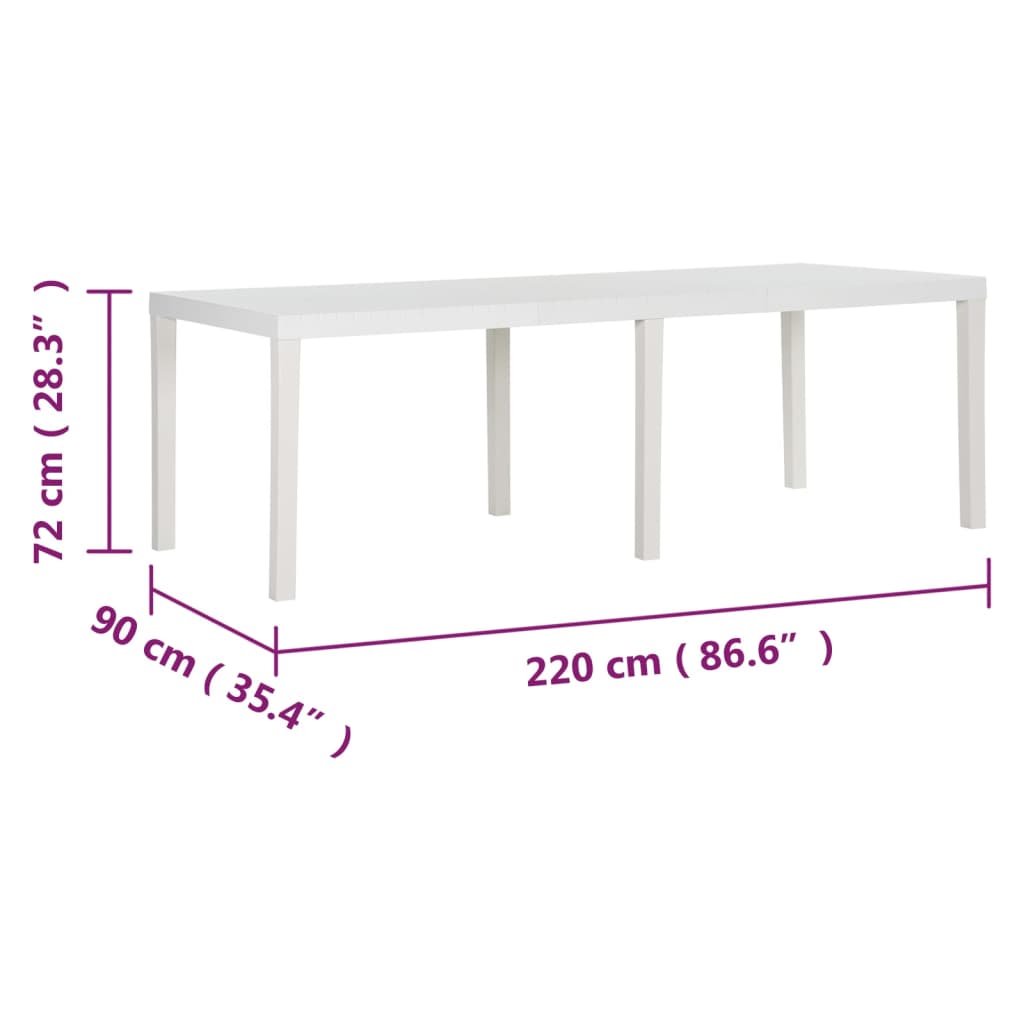 Tavolo da Giardino 220x90x72 cm in PP Bianco - homemem39