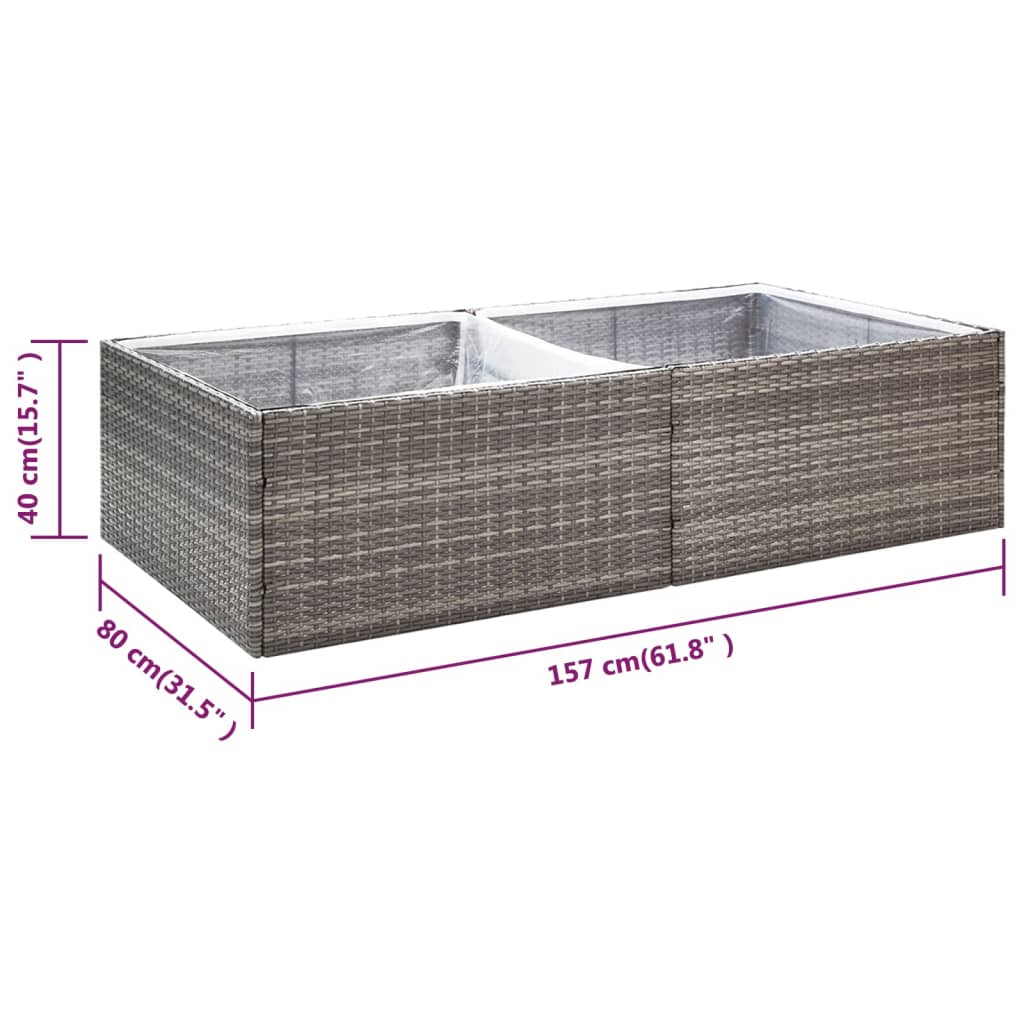 Fioriera da Giardino Grigia 157x80x40 cm in Polyrattan - homemem39