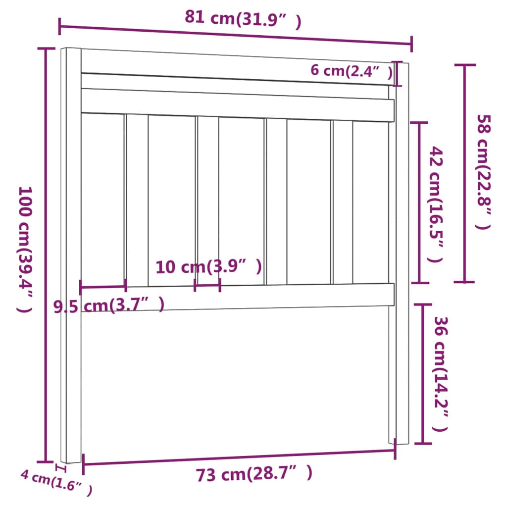 Testiera Letto Bianca 81x4x100 cm in Legno Massello di Pino - homemem39