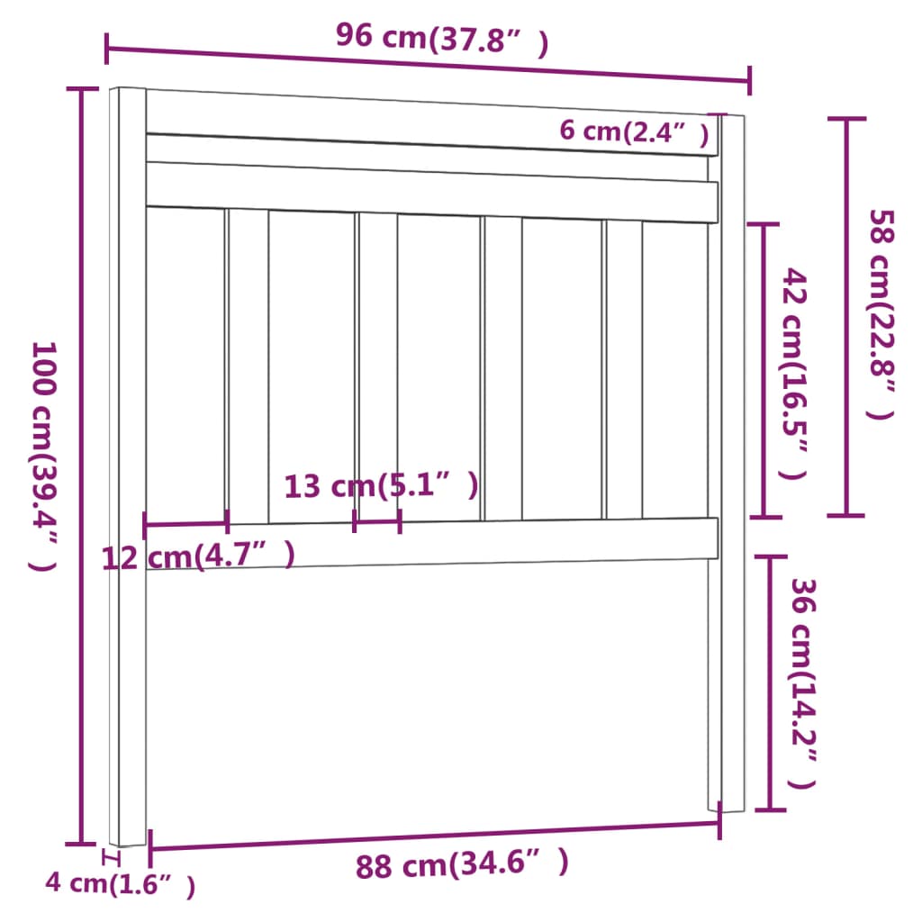 Testiera per Letto Bianca 96x4x100 cm in Legno Massello di Pino - homemem39