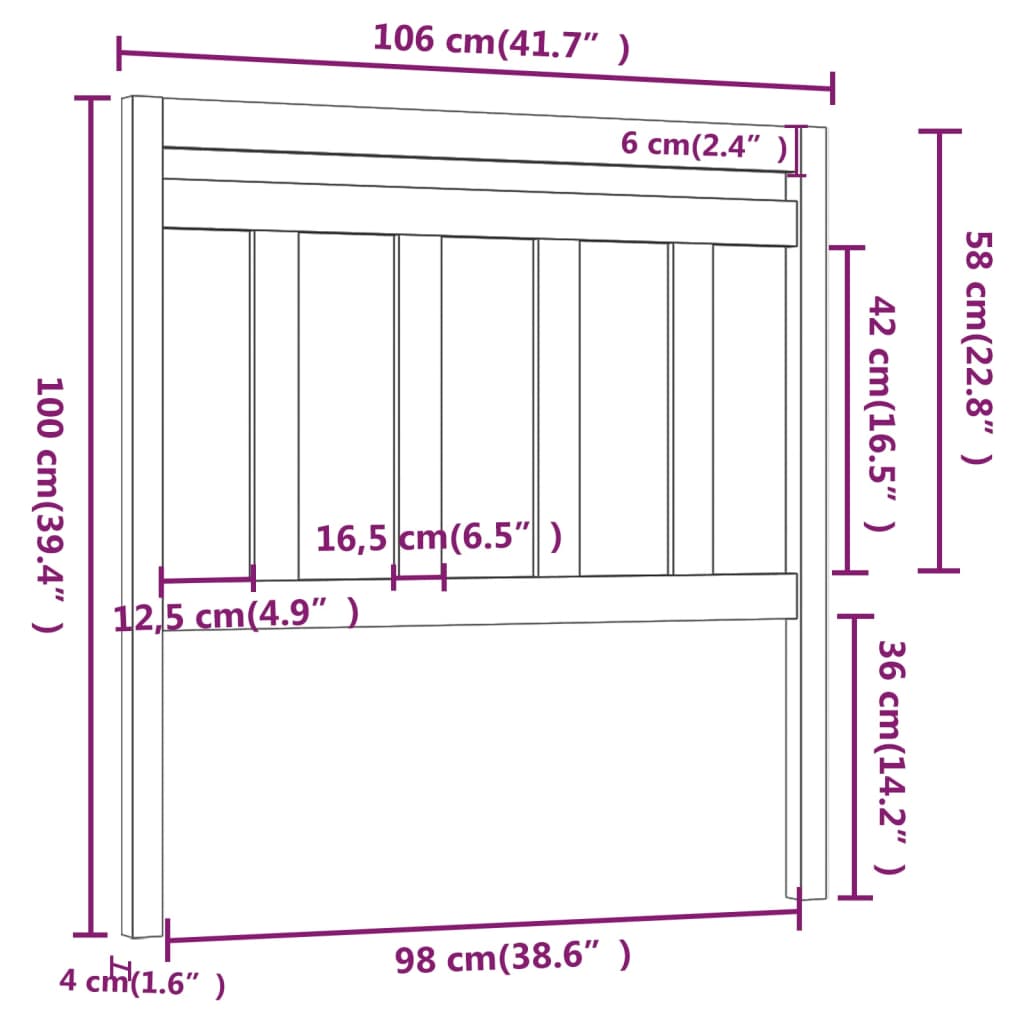 Testiera per Letto 106x4x100 cm in Legno Massello di Pino - homemem39