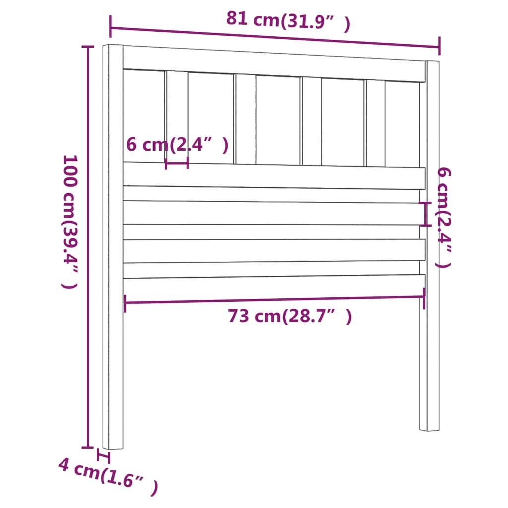 Testiera per Letto 81x4x100 cm in Legno Massello di Pino - homemem39